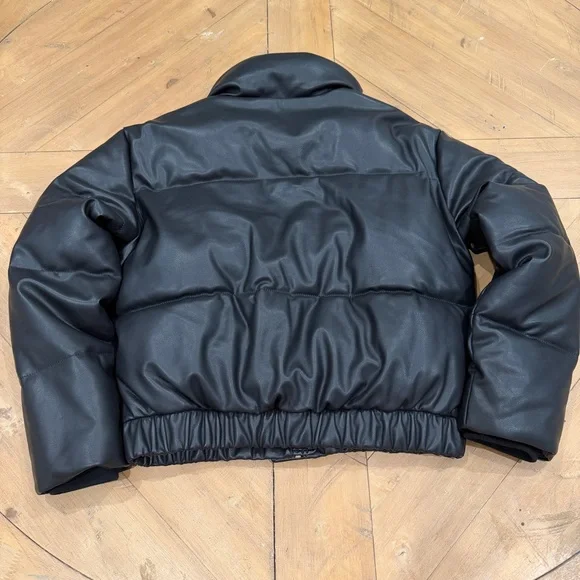 Abercrombie & Fitch A&F Ultra Collection Vegan Leather Black Puffer Jacket S - Picture 8 of 8